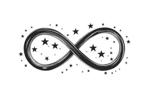 A stylized infinity symbol adorned with stars, representing eternity and limitless possibilities. png