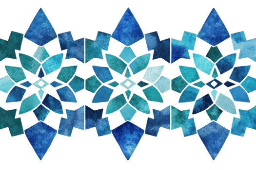 A vibrant geometric pattern featuring blue floral motifs arranged in a symmetrical design. png