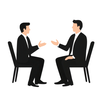 Two businessmen engaged in a professional discussion in a meeting setting. png