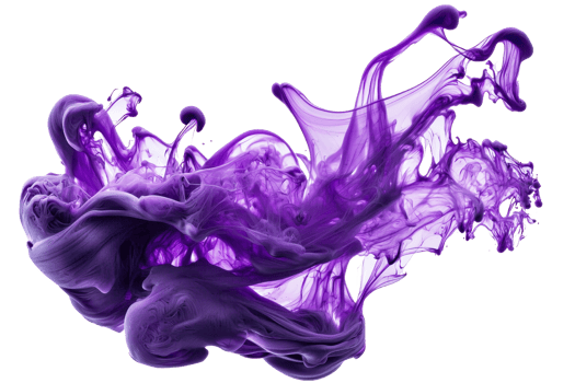 Vivid purple liquid swirls dynamically, creating an abstract and fluid form with intricate shapes and movement. png