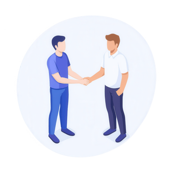 Two professionals shaking hands in a modern office setting, symbolizing partnership. png