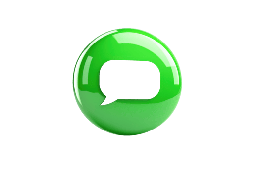 A glossy green speech bubble icon symbolizes communication and dialogue. png