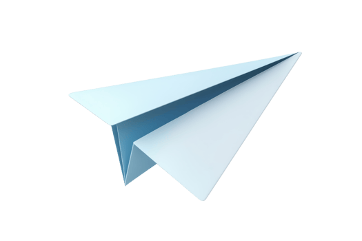 A sleek, blue paper airplane, elegantly crafted, suggesting movement and flight. png
