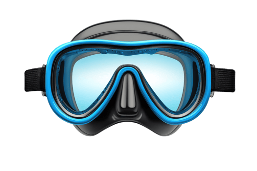A sleek diving mask with blue accents, designed for underwater exploration and enhanced visibility. png