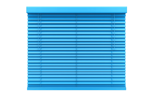 A blue horizontal blind with evenly spaced slats, designed to regulate light and provide privacy. png