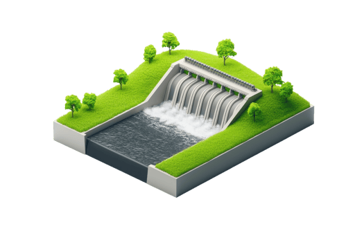 A miniature model of a waterfall cascading down multiple tiers, surrounded by lush greenery and a serene water surface. png