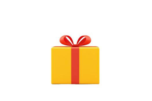 A vibrant yellow gift box with a red ribbon and bow, symbolizing celebration and surprise. png