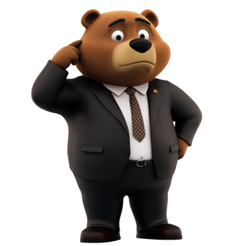Cartoon brown bear in suit appearing confused with transparent background png