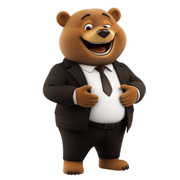Laughing cartoon brown bear in business suit with transparent background showcasing a playful corporate theme png