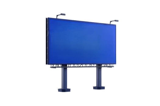 A large blue billboard with a sturdy frame, designed for advertisements or messages. png