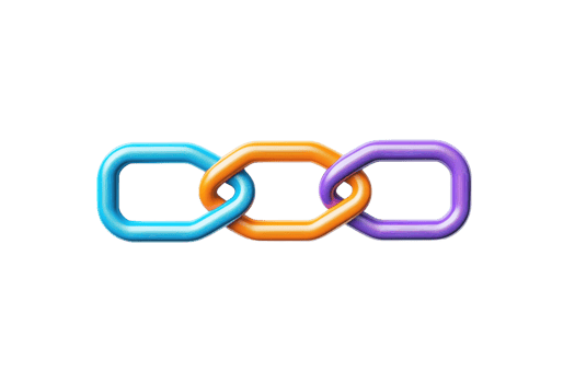 A colorful chain with interlinked links in blue, orange, and purple hues, symbolizing connection and unity. png
