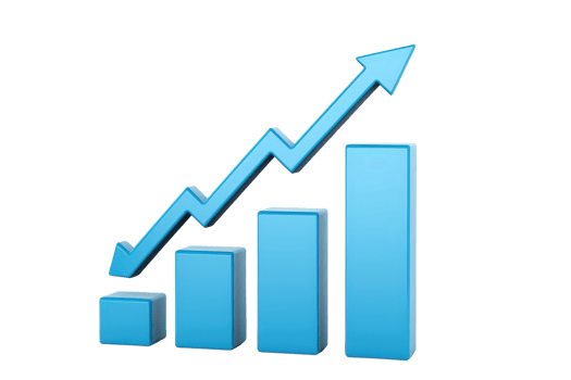 A blue bar graph with an upward trend indicates growth and progress in data representation. png