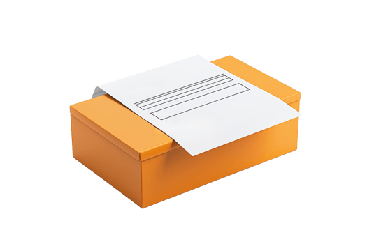 A vibrant orange box with a white label on top, designed for shipping or storage. png