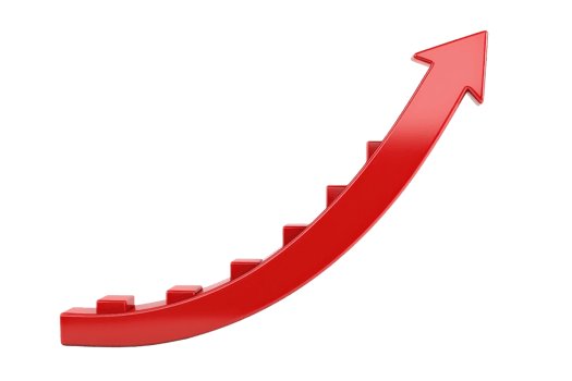 A red arrow represents upward movement, indicating growth or progress along a curved path with steps. png