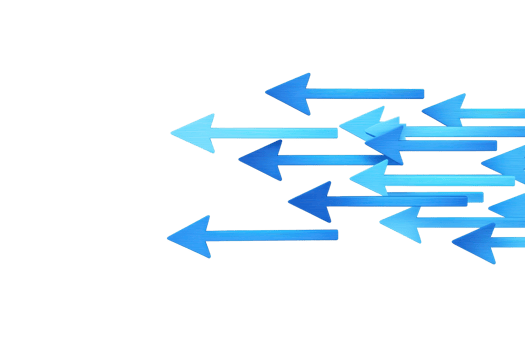 A dynamic arrangement of blue arrows pointing in various directions, suggesting movement and direction. png