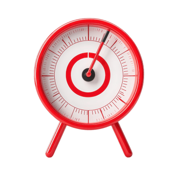 A round, red alarm clock with a white face and black hands, displaying the time prominently. png