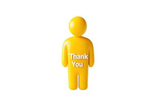 A yellow figure with a rounded head stands upright, featuring the phrase Thank You prominently displayed on its body. png