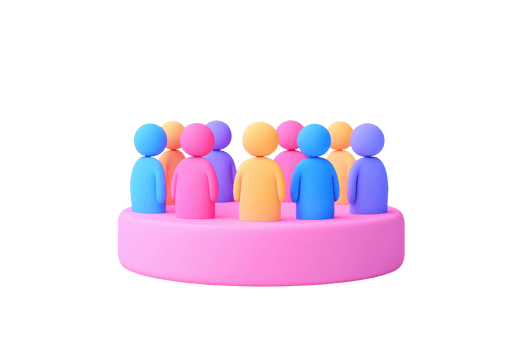 A colorful grouping of stylized figures arranged in a circular formation, symbolizing community and connection. png