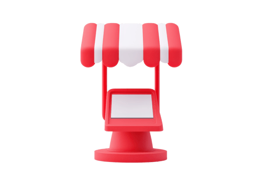 A colorful miniature market stall featuring a striped canopy and a flat counter. png