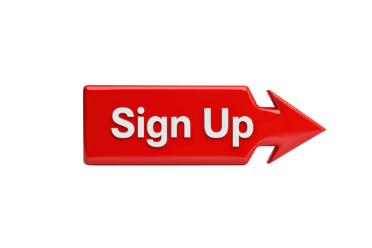 A bold red arrow with the text Sign Up indicating a call to action for user registration. png
