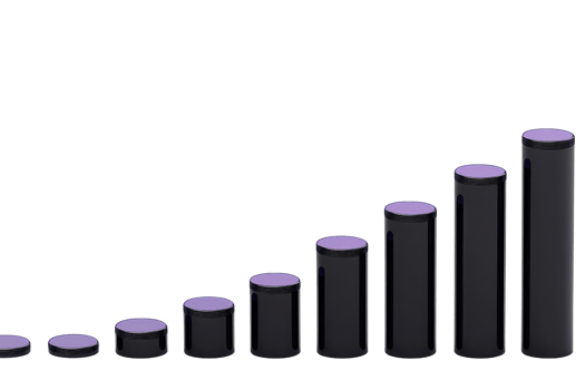 A series of cylindrical bars arranged in ascending order, showcasing a gradient of heights and topped with circular caps. png