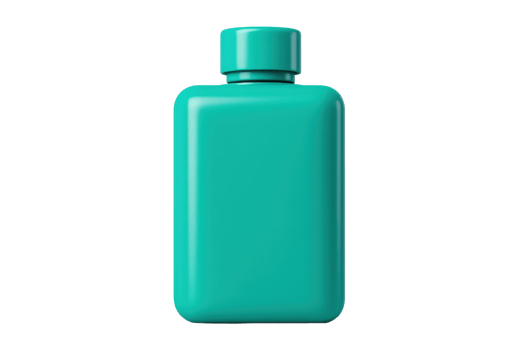 A bright turquoise bottle with a screw cap, featuring a smooth, glossy finish that emphasizes its sleek design. png