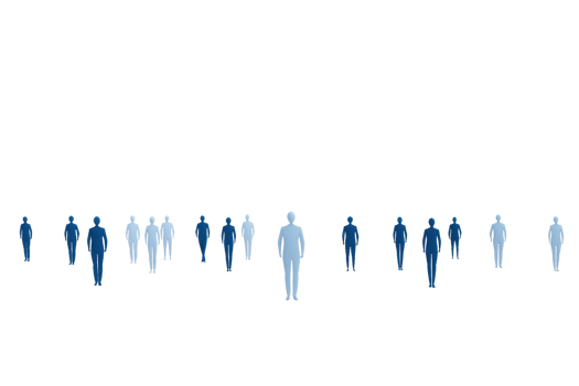 A group of figures in varying shades of blue, with one prominently standing out in the center. png