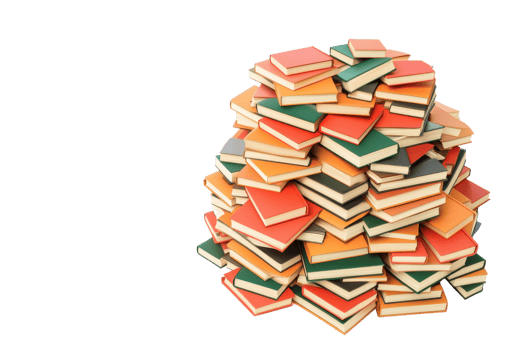 A vibrant stack of books in various colors, creating a visually striking pile. png