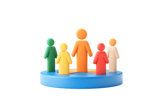 A collection of colorful figurines representing diverse individuals standing on a circular base. png