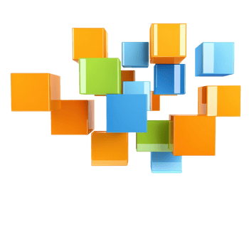Colorful cubes arranged in a dynamic formation, showcasing varying sizes and vibrant hues. png
