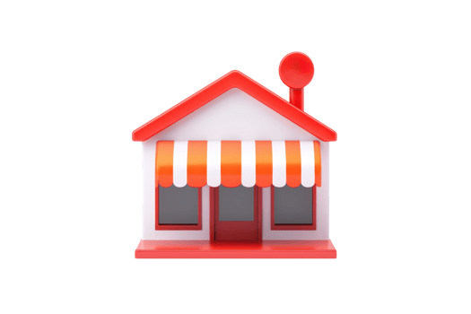 A small, stylized shop with a red and white striped awning and a round sign on top. png