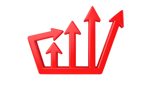 A set of red arrows indicating growth or upward movement, symbolizing progress and positive trends. png