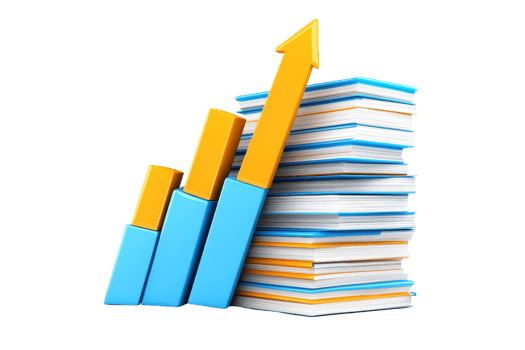 A colorful stack of papers with ascending bar graphs representing growth and progress. png