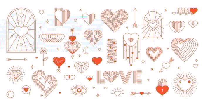 Valentine day line boho hearts for love holiday vector