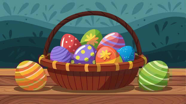 easter eggs in a basket on a blue background vector