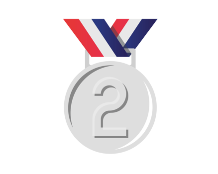 Second place silver sports medal icon with star, blue, white, red ribbon png