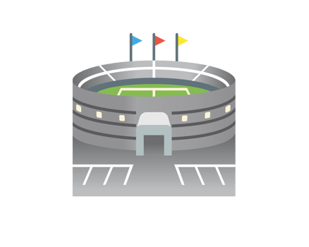 Gradient gray large capacity outdoor football or soccer stadium icon in the city png
