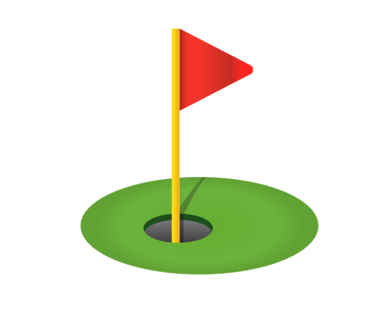 Red triangular golf flag and hole icon with green field png