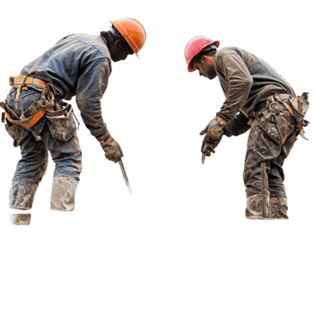 Two Construction Workers in Hard Hats with Tools on Transparent Background png