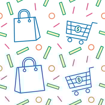 shopping cart and shopping bag seamless pattern vector