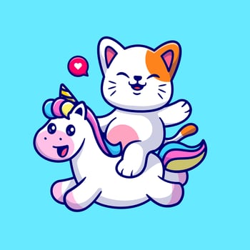 Cute Cat Riding Unicorn Cartoon vector