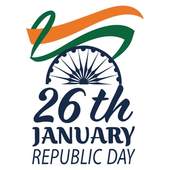 India Republic Day Celebration 26th January Typography Logo With National Flag Ashoka Chakra vector