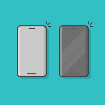 Mobile phone or smartphone icon line outline art flat style with empty blank screen for copy space isolated on color background clipart vector