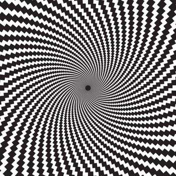 Optical checkered spiral illusion background. Swirl illusions vector