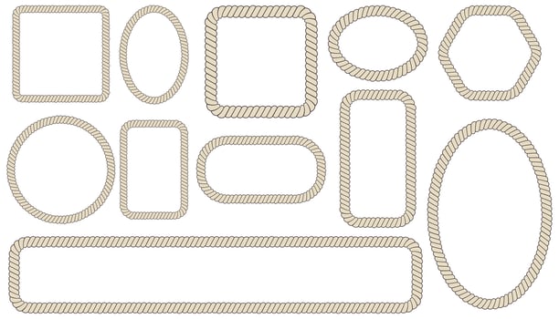 Big set of braided rope frames. Collection of borders in the shape of square vector