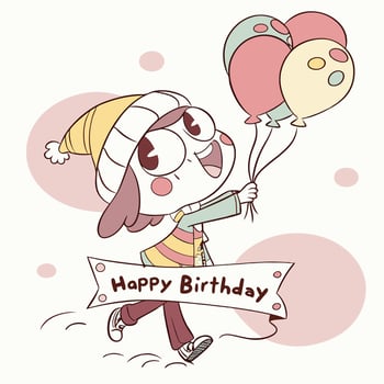 a cartoon character holding balloons vector