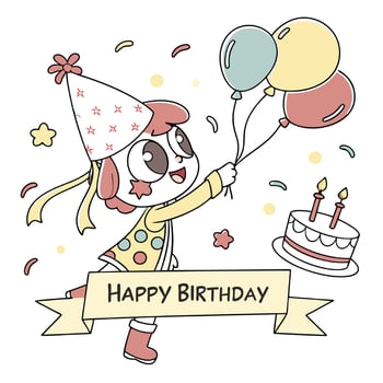 happy birthday card with a girl holding balloons vector