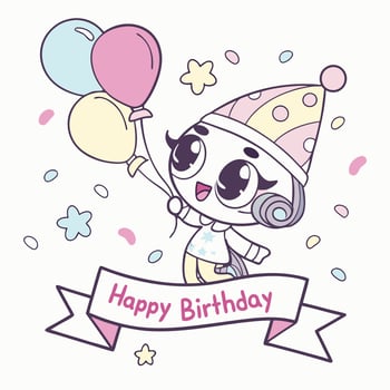 cute cartoon girl holding balloons vector