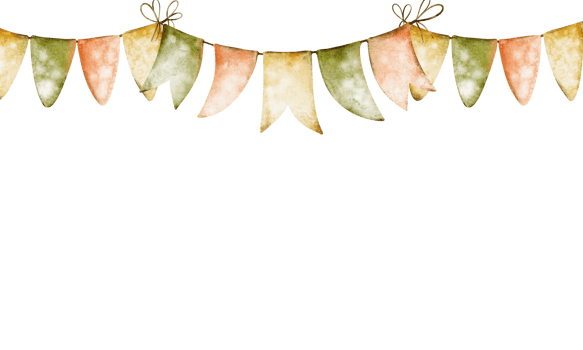 Watercolor garland Pennant seamless border. Hand-drawn adornment of a competition banner with orange and green pennants, ideal for seasonal events like Thanksgiving or St. Patrick's Day. png