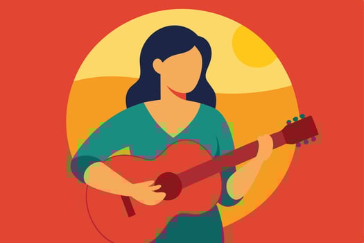 Woman Playing Acoustic Guitar Sunset Summer Music Vibrant Colors vector